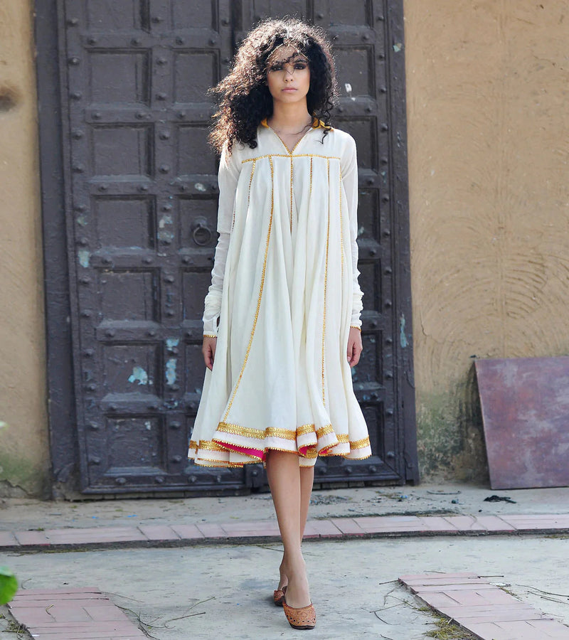 IVORY AND GOLD KALI DRESS Kurta Sets,Dress by Khara Kapas in white for women Worldwide