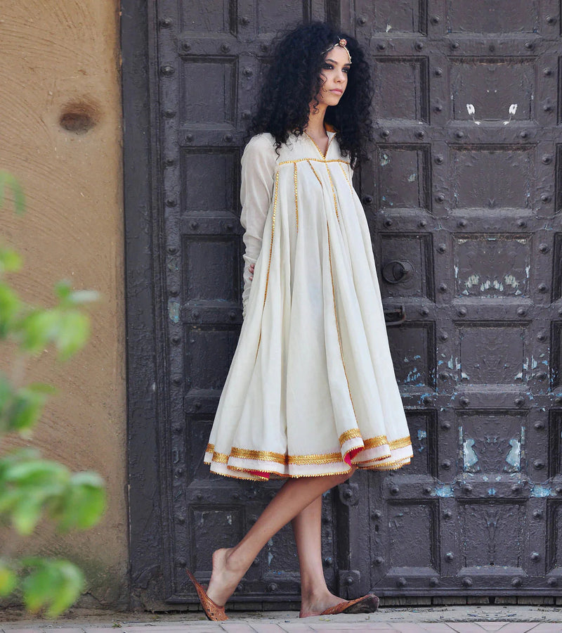 IVORY AND GOLD KALI DRESS Kurta Sets,Dress by Khara Kapas in white for women Worldwide