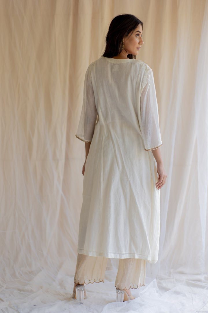 Ivory White Maheem Kurta Set by Nirjara in white color for women Worldwide