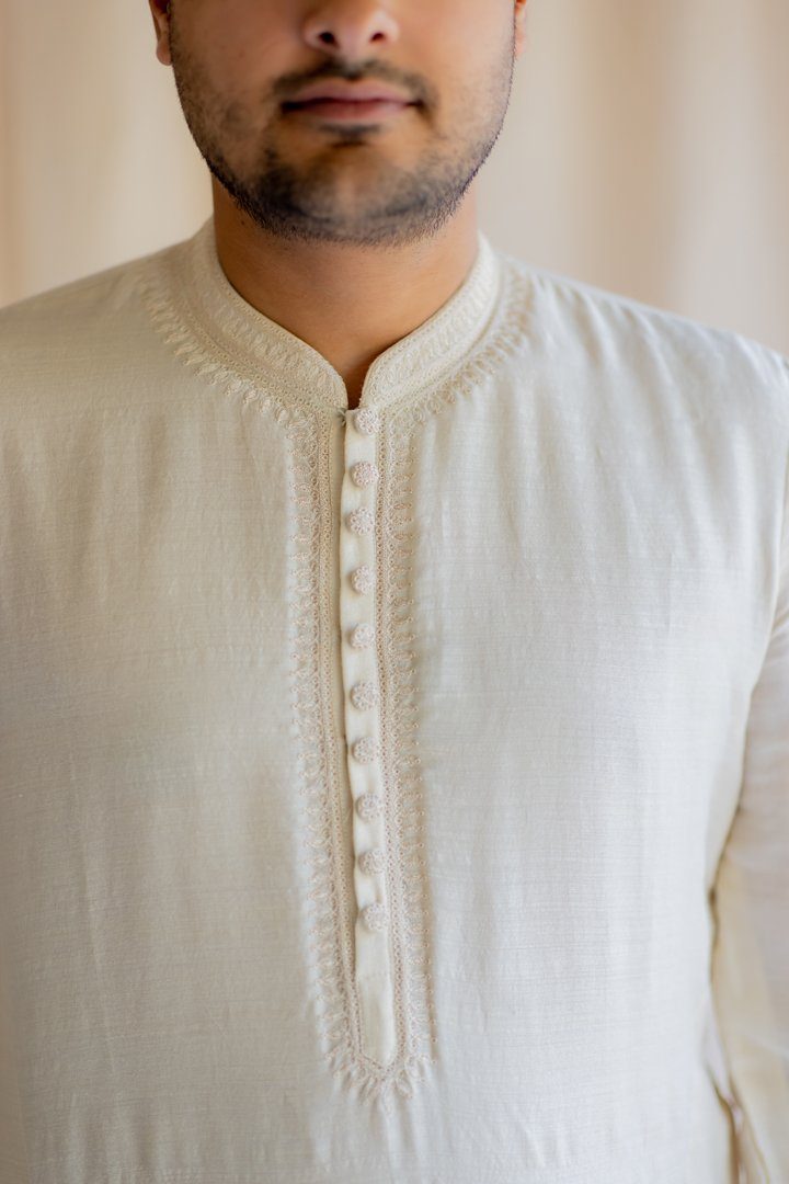 Ivory White Nawab Kurta by Nirjara Men for men Worldwide