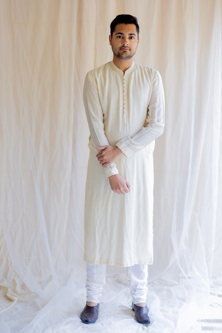 Ivory White Nawab Kurta by Nirjara Men for men Worldwide