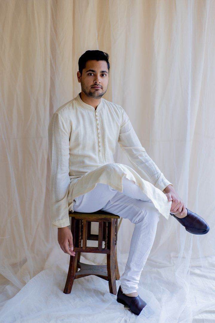 Ivory White Nawab Kurta by Nirjara Men for men Worldwide
