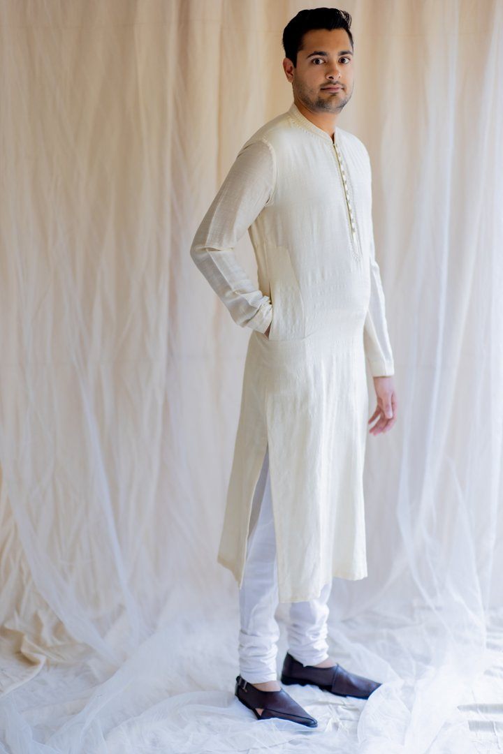 Ivory White Nawab Kurta by Nirjara Men for men Worldwide