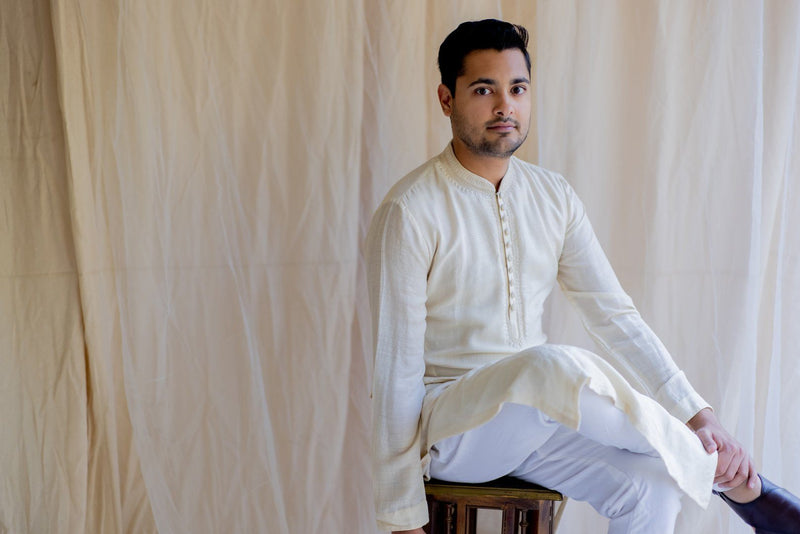 Ivory White Nawab Kurta by Nirjara Men for men Worldwide
