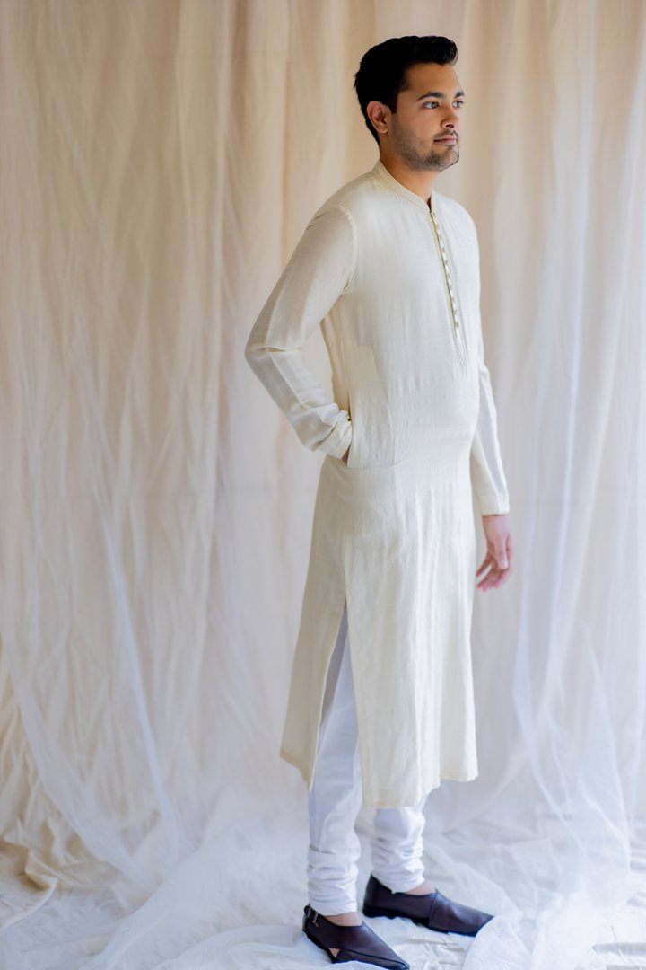 Ivory White Nawab Kurta by Nirjara Men for men Worldwide