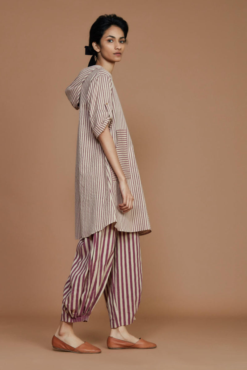 Ivory With Mauve Striped Hooded Co-Ord Set Co-ord Set,Dress by Mati for women Worldwide