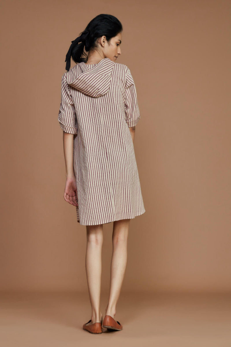 Ivory With Mauve Striped Hooded Co-Ord Set Co-ord Set,Dress by Mati for women Worldwide