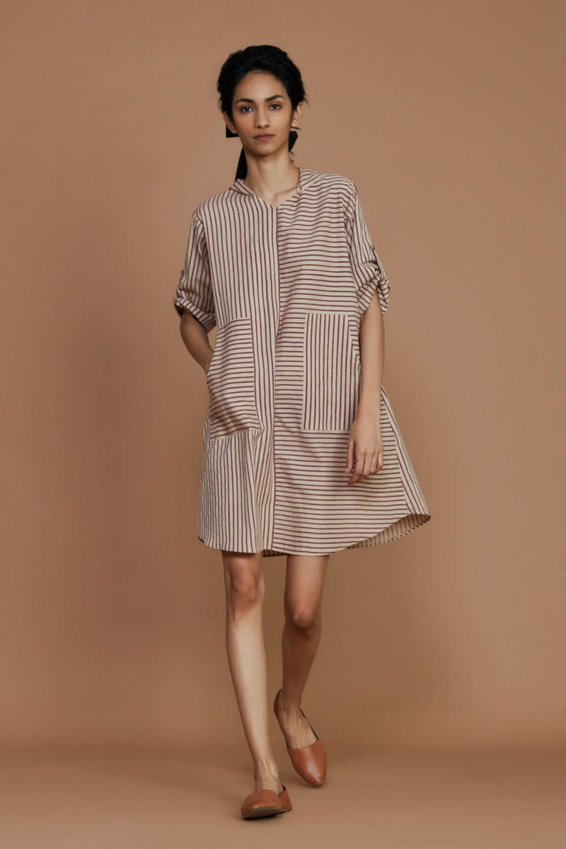 Ivory With Mauve Striped Hooded Co-Ord Set Co-ord Set,Dress by Mati for women Worldwide