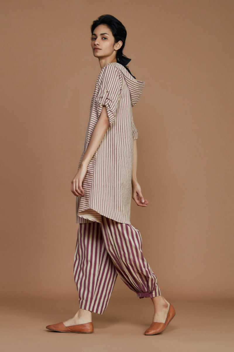 Ivory With Mauve Striped Hooded Co-Ord Set Co-ord Set,Dress by Mati for women Worldwide