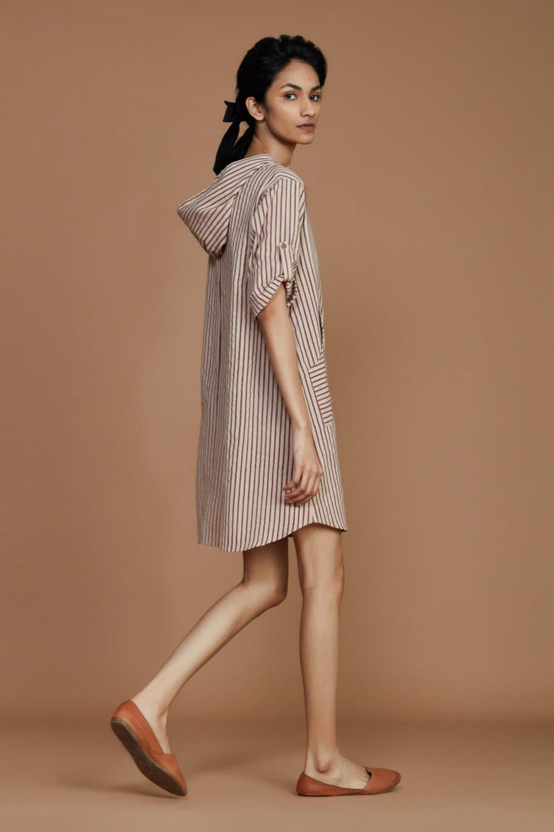 Ivory With Mauve Striped Hooded Co-Ord Set Co-ord Set,Dress by Mati for women Worldwide