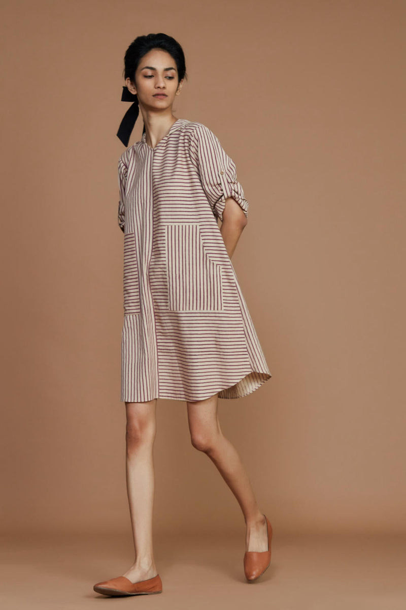 Ivory With Mauve Striped Hooded Co-Ord Set Co-ord Set,Dress by Mati for women Worldwide