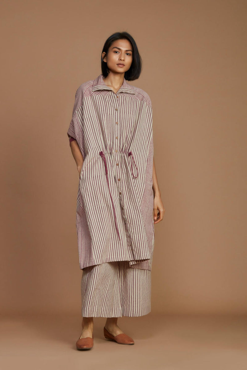 Ivory With Mauve Striped Kaftan Co-Ord Set Co-ord Set,Dress by Mati for women Worldwide
