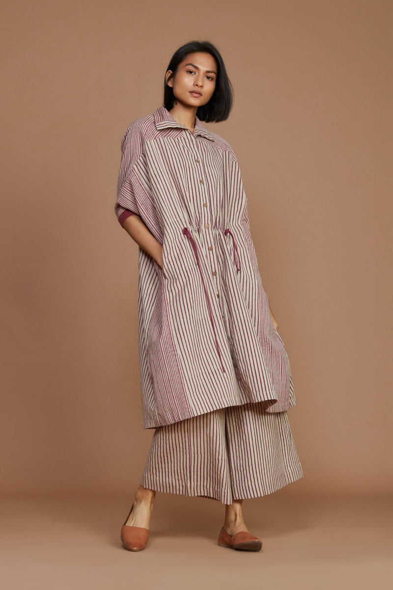 Ivory With Mauve Striped Kaftan Co-Ord Set Co-ord Set,Dress by Mati for women Worldwide