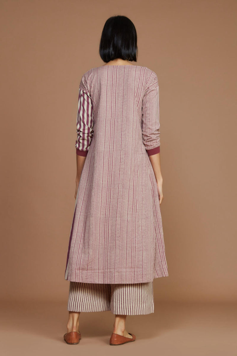 Ivory With Mauve Striped Pleated Co-Ord Set Co-ord Set by Mati for women Worldwide