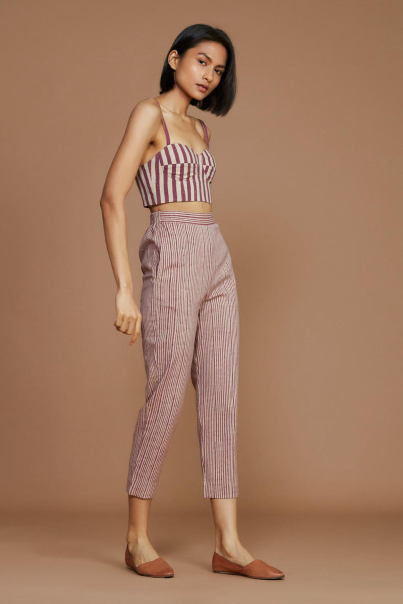 Ivory with Mauve Striped Trench & Corset Co-Ord Set Co-ord Set by Mati for women Worldwide