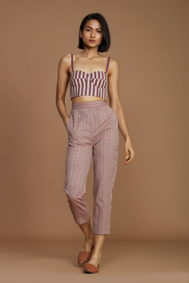 Ivory with Mauve Striped Trench & Corset Co-Ord Set Co-ord Set by Mati for women Worldwide