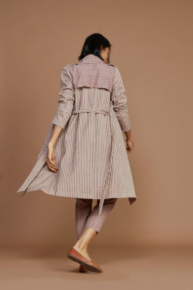 Ivory with Mauve Striped Trench & Corset Co-Ord Set Co-ord Set by Mati for women Worldwide