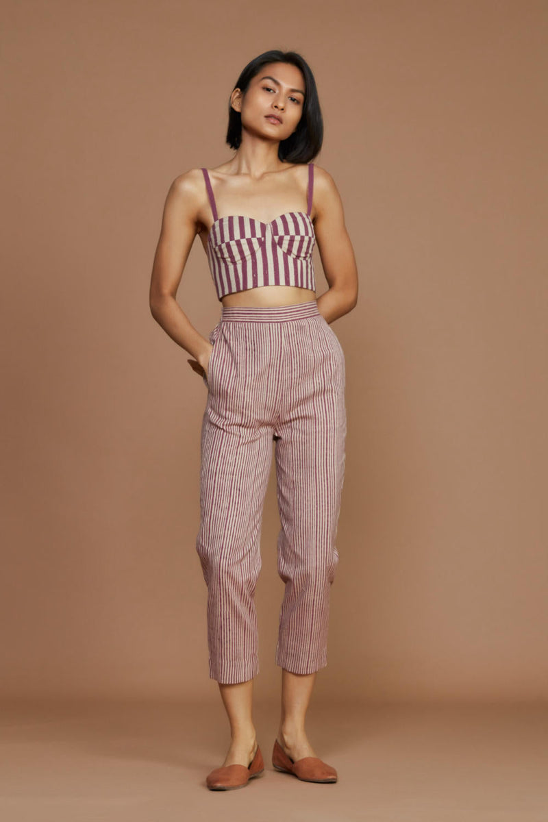 Ivory with Mauve Striped Trench & Corset Co-Ord Set Co-ord Set by Mati for women Worldwide