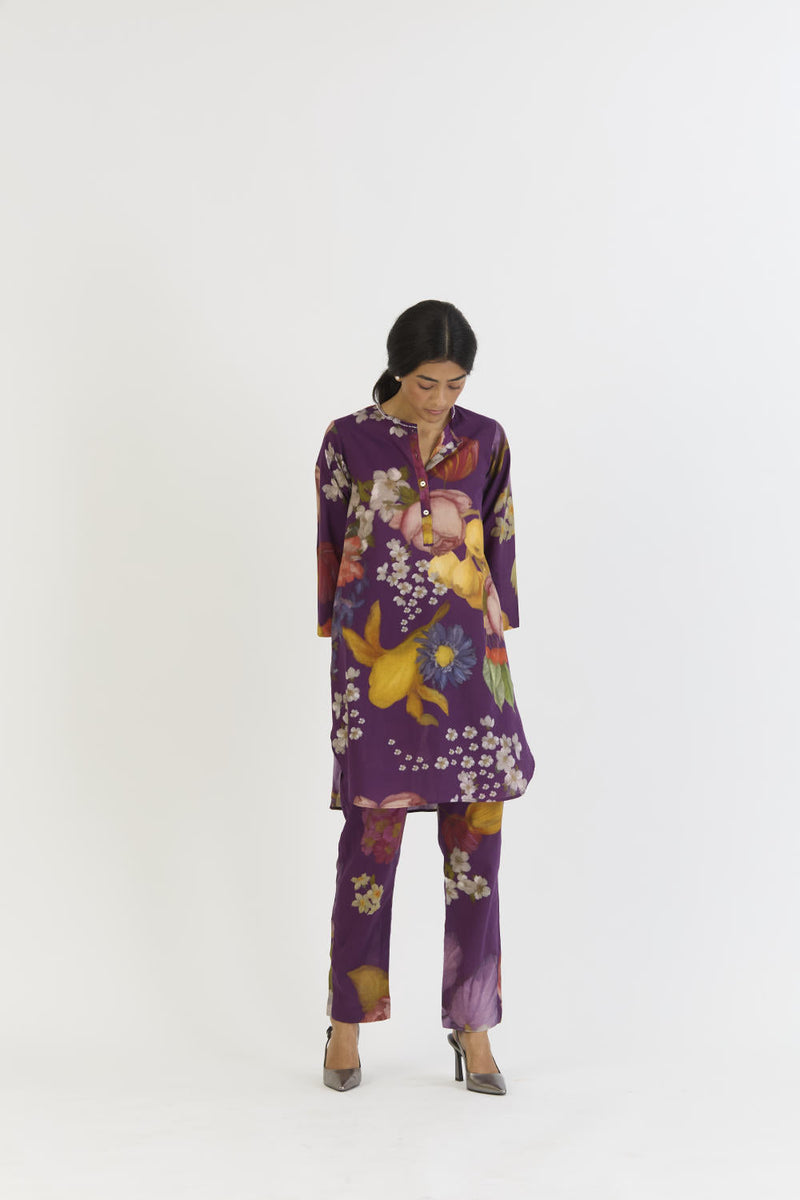 JAMUN SHORT KURTA SET cotton by Yam in purple color for women Worldwide