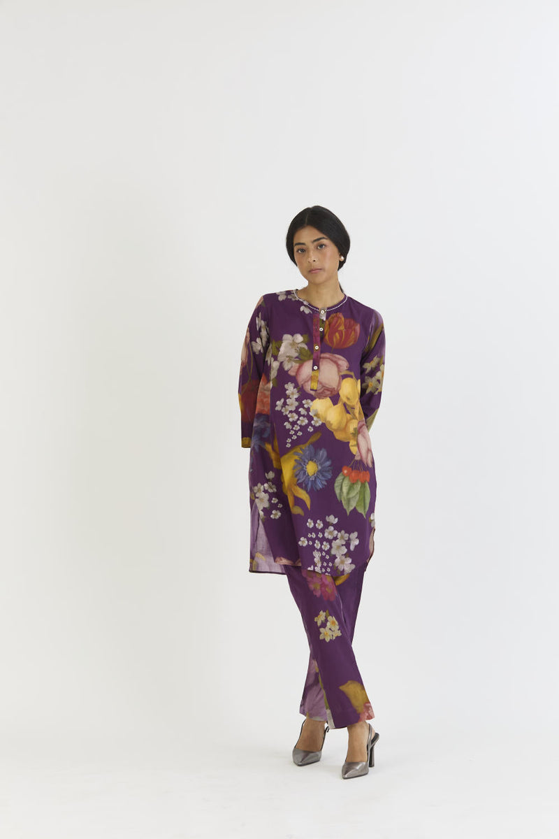 JAMUN SHORT KURTA SET cotton by Yam in purple color for women Worldwide