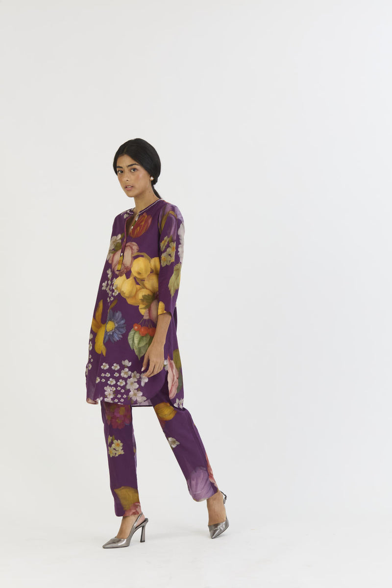 JAMUN SHORT KURTA SET cotton by Yam in purple color for women Worldwide