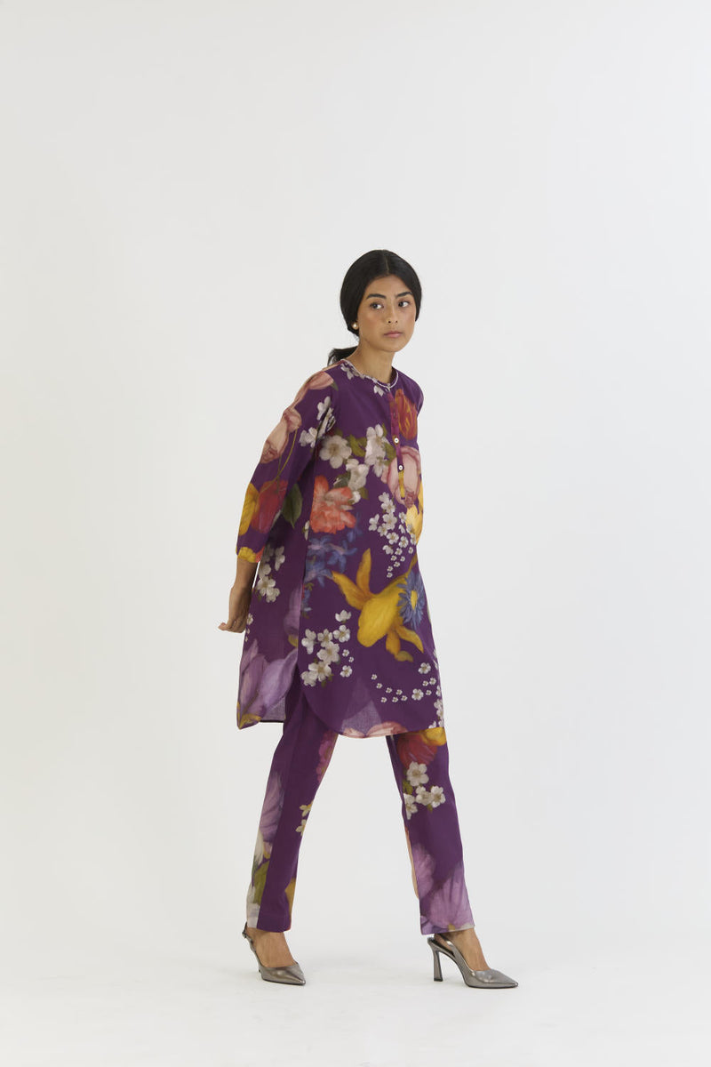JAMUN SHORT KURTA SET cotton by Yam in purple color for women Worldwide
