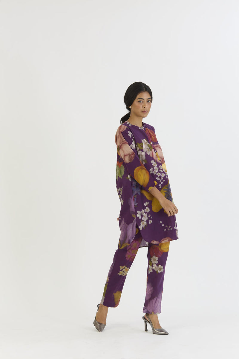 JAMUN SHORT KURTA SET cotton by Yam in purple color for women Worldwide