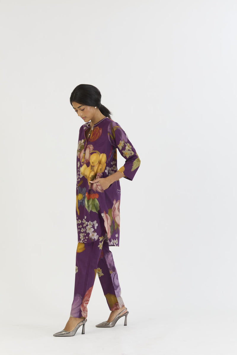 JAMUN SHORT KURTA SET cotton by Yam in purple color for women Worldwide