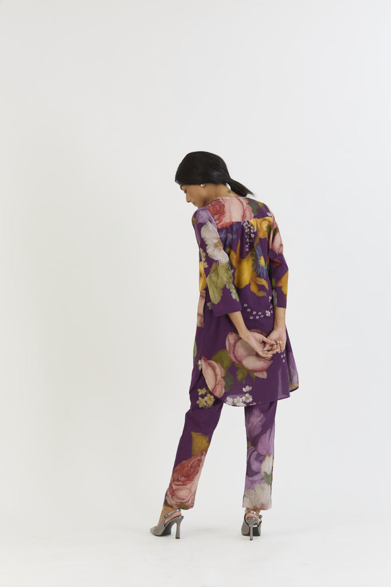 JAMUN SHORT KURTA SET cotton by Yam in purple color for women Worldwide