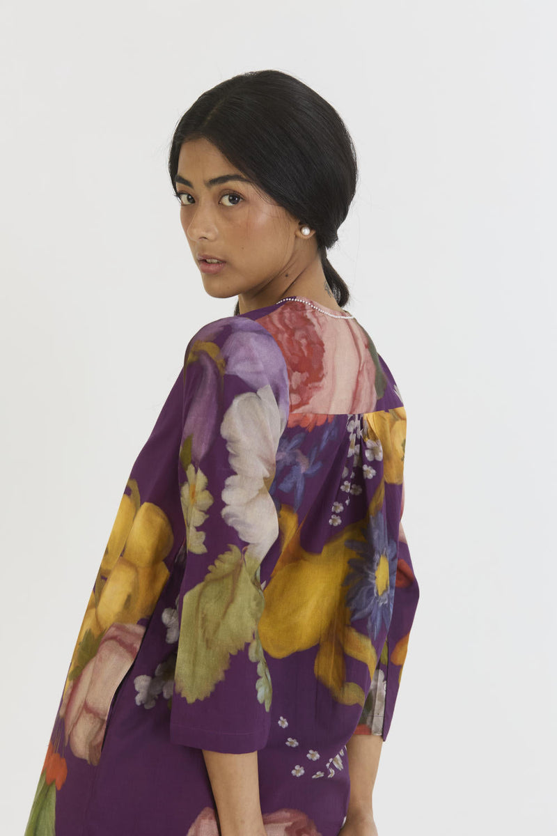 JAMUN SHORT KURTA SET cotton by Yam in purple color for women Worldwide