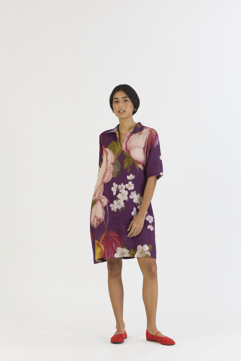 JAMUN SHORT COLLARED DRESS by Yam in purple color for women Worldwide