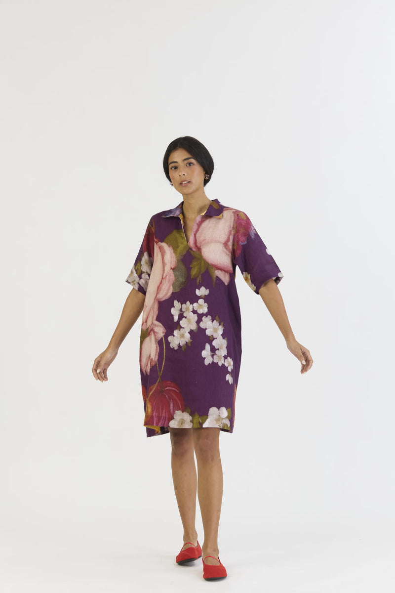 JAMUN SHORT COLLARED DRESS by Yam in purple color for women Worldwide