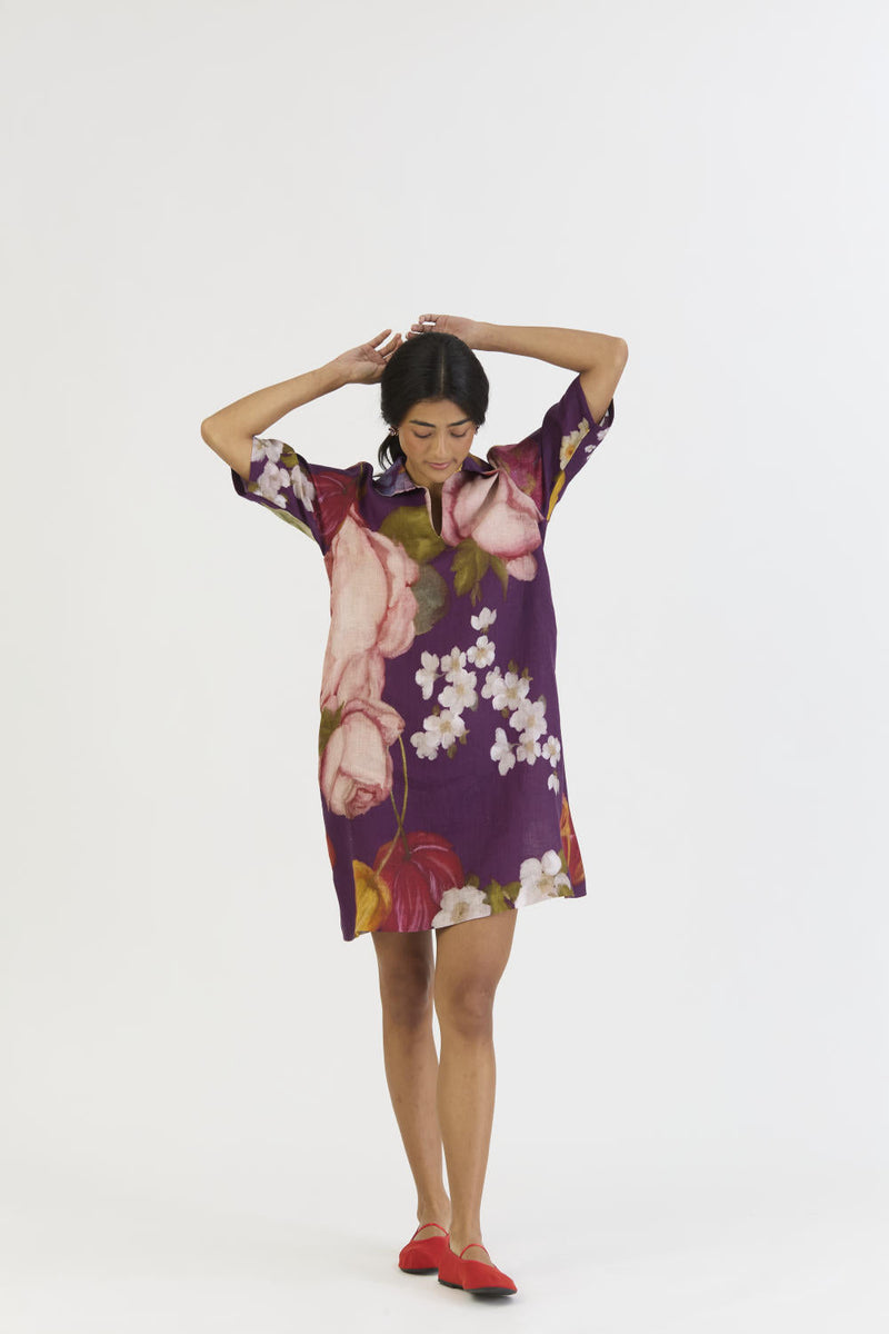JAMUN SHORT COLLARED DRESS by Yam in purple color for women Worldwide