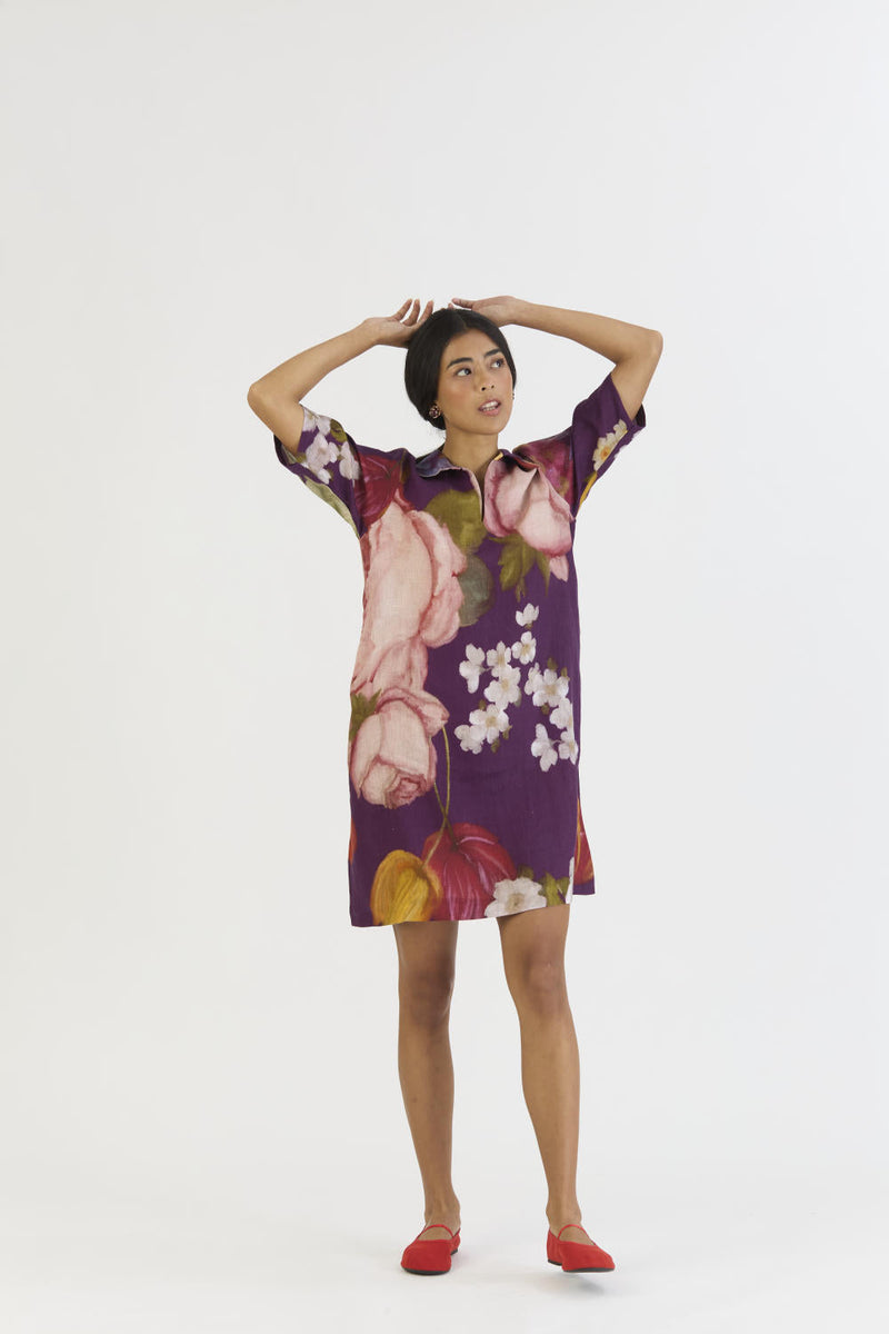 JAMUN SHORT COLLARED DRESS by Yam in purple color for women Worldwide