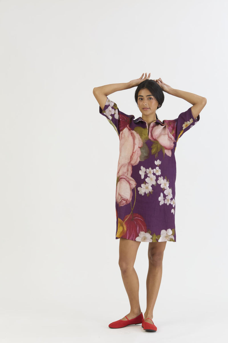 JAMUN SHORT COLLARED DRESS by Yam in purple color for women Worldwide