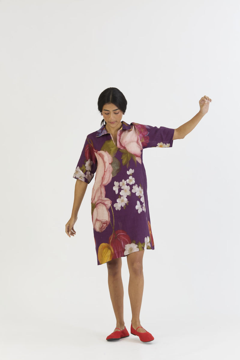 JAMUN SHORT COLLARED DRESS by Yam in purple color for women Worldwide
