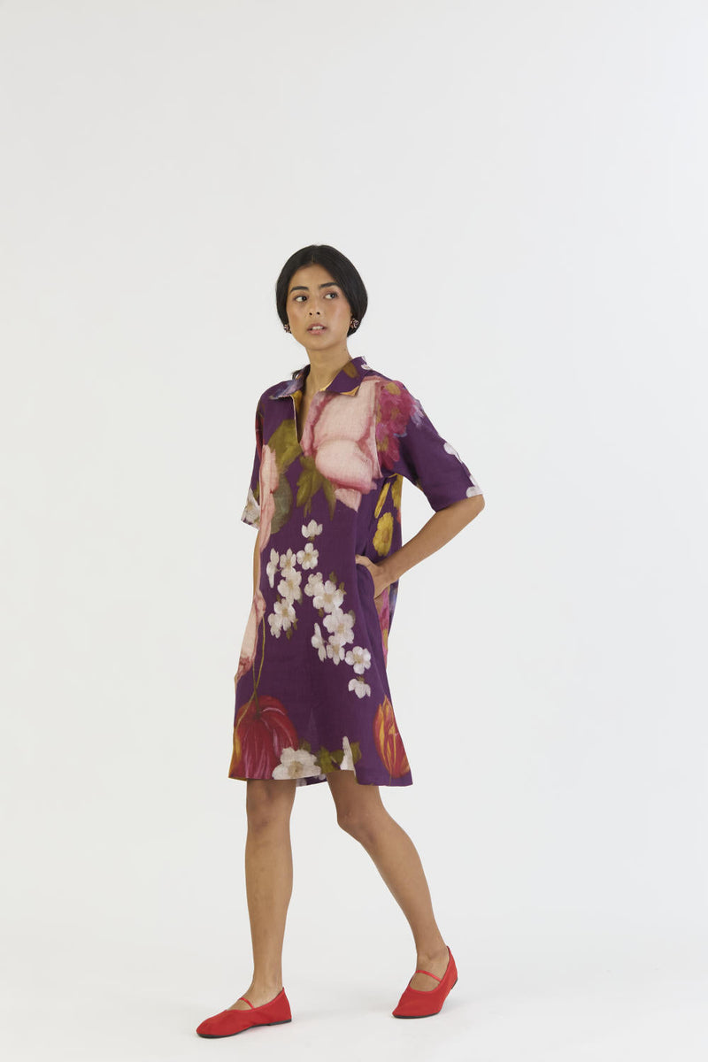 JAMUN SHORT COLLARED DRESS by Yam in purple color for women Worldwide
