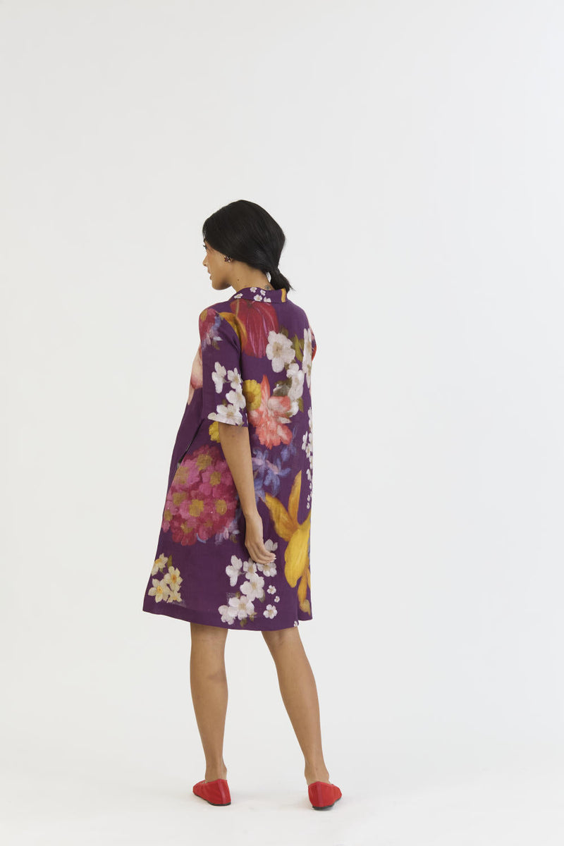 JAMUN SHORT COLLARED DRESS by Yam in purple color for women Worldwide