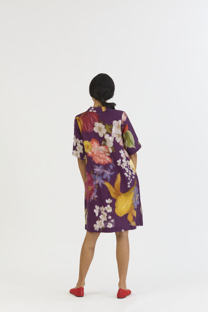 JAMUN SHORT COLLARED DRESS by Yam in purple color for women Worldwide