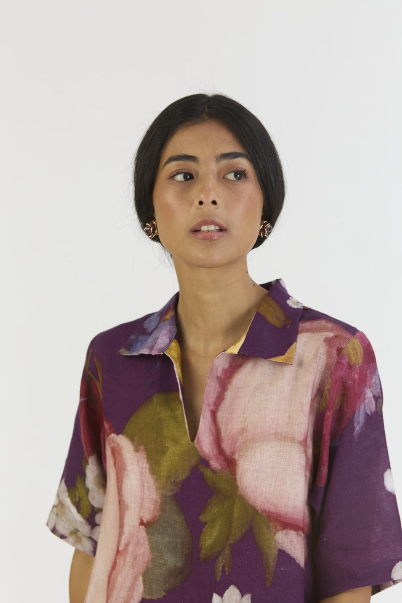 JAMUN SHORT COLLARED DRESS by Yam in purple color for women Worldwide