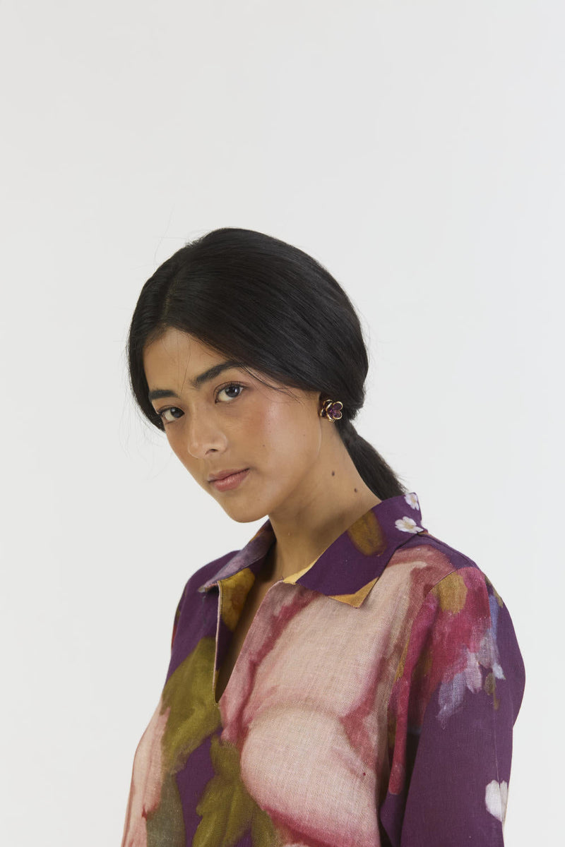JAMUN SHORT COLLARED DRESS by Yam in purple color for women Worldwide