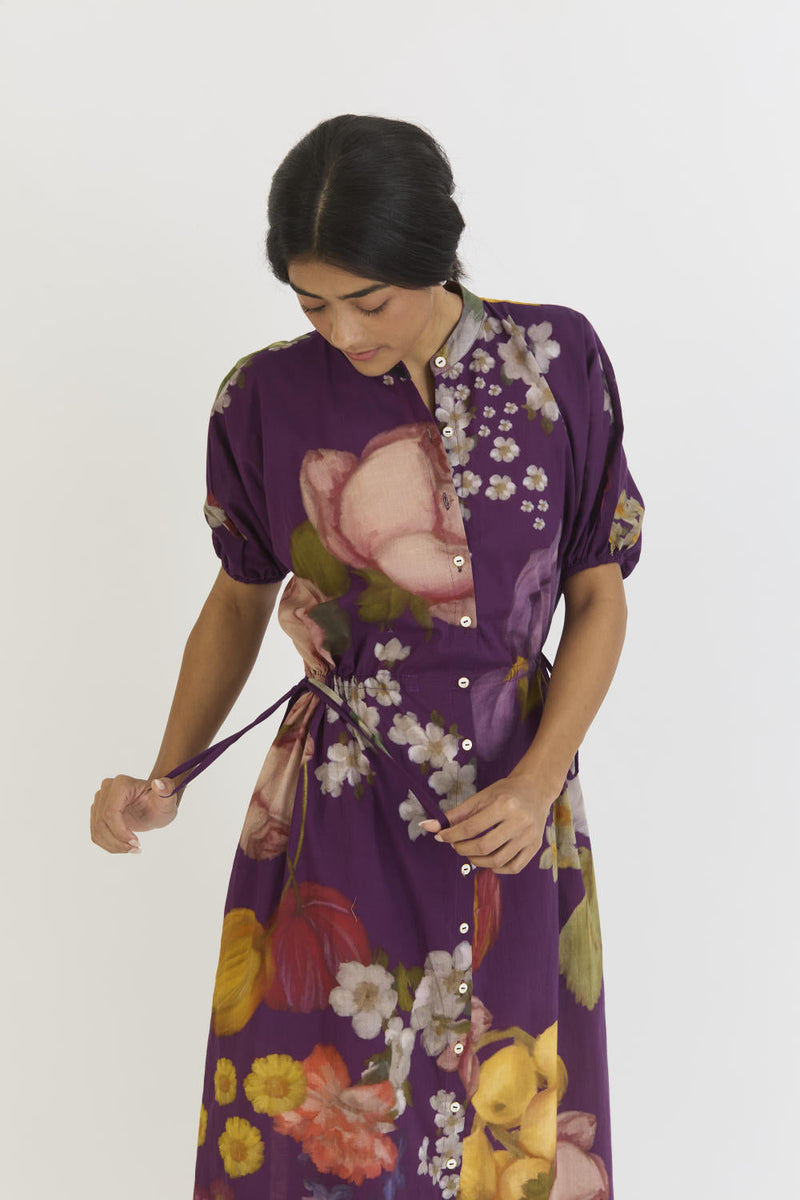 JAMUN SIDE TIE UP DRESS cotton by Yam in purple color for women Worldwide