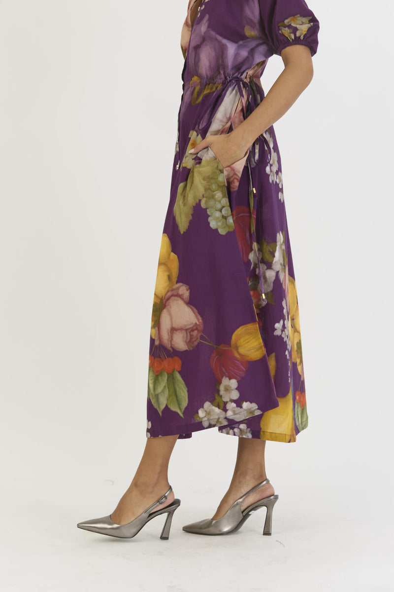 JAMUN SIDE TIE UP DRESS cotton by Yam in purple color for women Worldwide