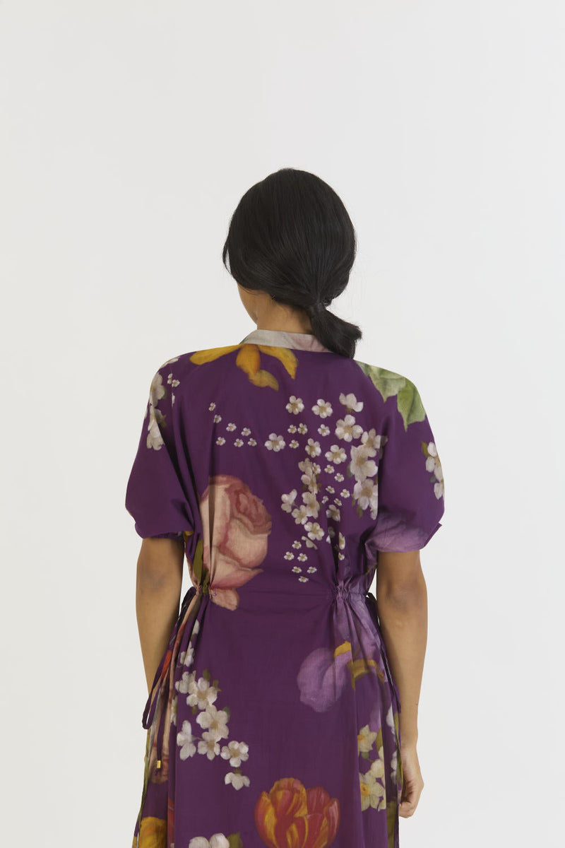 JAMUN SIDE TIE UP DRESS cotton by Yam in purple color for women Worldwide