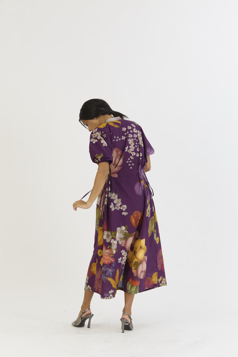 JAMUN SIDE TIE UP DRESS cotton by Yam in purple color for women Worldwide
