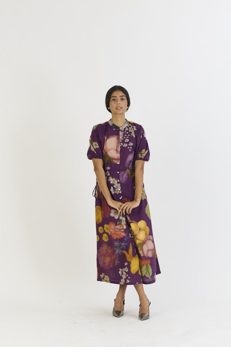 JAMUN SIDE TIE UP DRESS cotton by Yam in purple color for women Worldwide