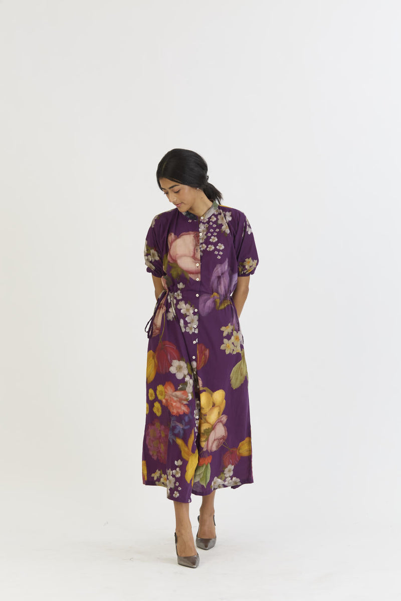 JAMUN SIDE TIE UP DRESS cotton by Yam in purple color for women Worldwide