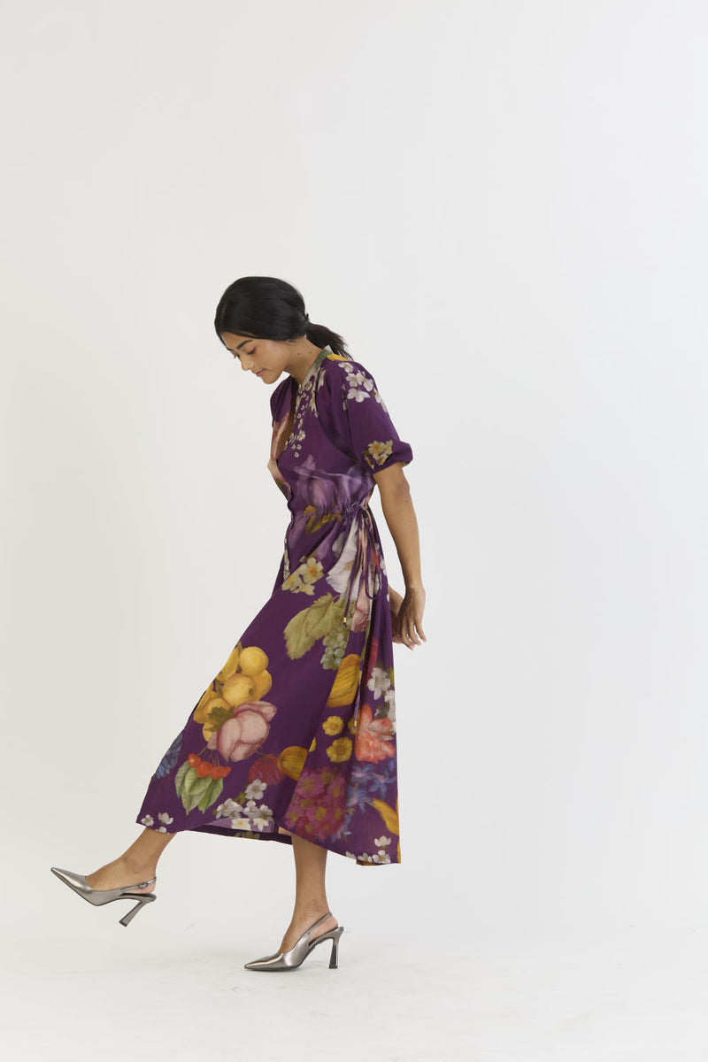 JAMUN SIDE TIE UP DRESS cotton by Yam in purple color for women Worldwide
