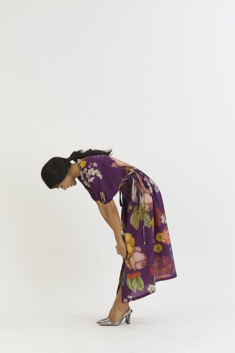 JAMUN SIDE TIE UP DRESS cotton by Yam in purple color for women Worldwide