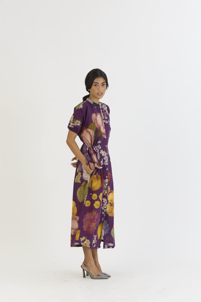 JAMUN SIDE TIE UP DRESS cotton by Yam in purple color for women Worldwide